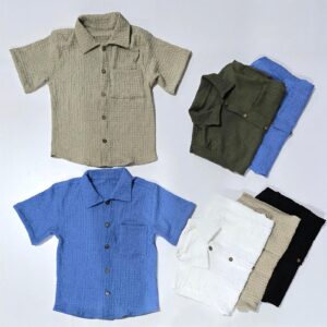 Camisa de Niño Hawai con Tapa Costura y Bolsillo Varios Colores Talle 4-16