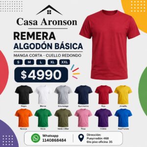 Remera Algodon Básica Manga corta cuello redondo