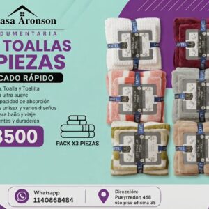 Juego x3 De Toalla,Toallon Y Toallita