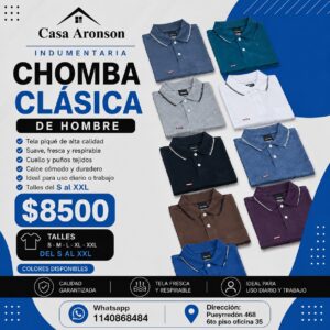 Chomba Clásica de Hombre - Colores Disponibles- talles del S al XXL