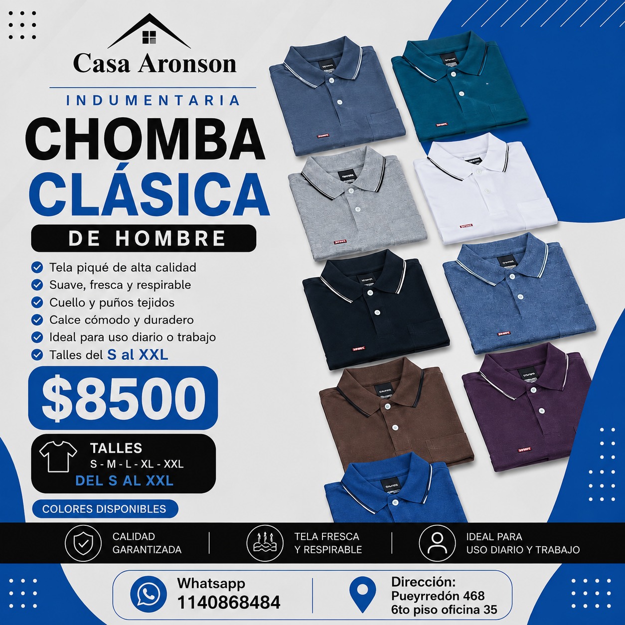 Chomba Clásica de Hombre - Colores Disponibles- talles del S al XXL