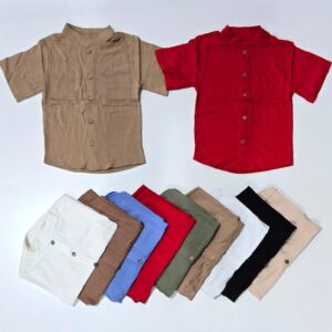 Camisa de niño lino spandex cuello mao con bolsillo varios colores  T  4-16