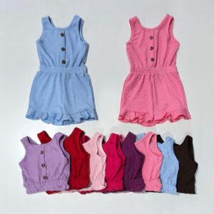Enterizo  de nena hawai con botones y volado varios colores T 6-16